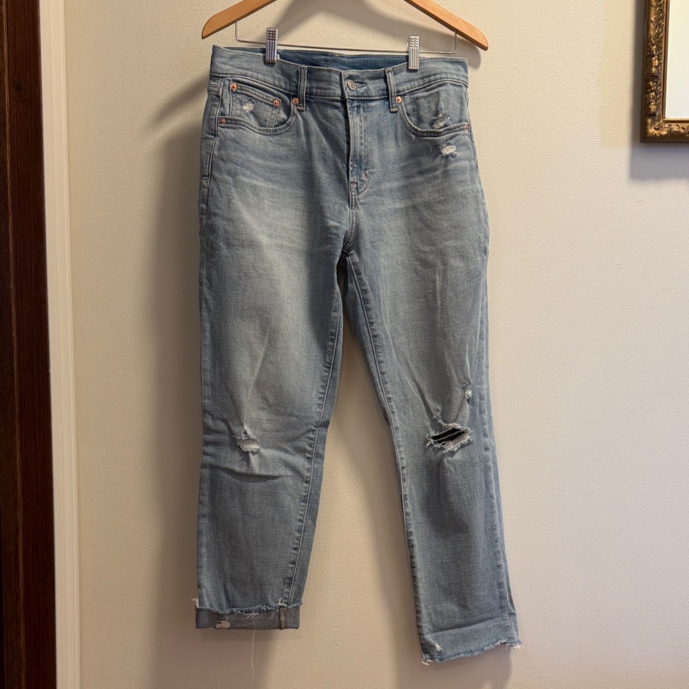 GAP Girlfriend Mid Rise Distressed Cropped Jeans